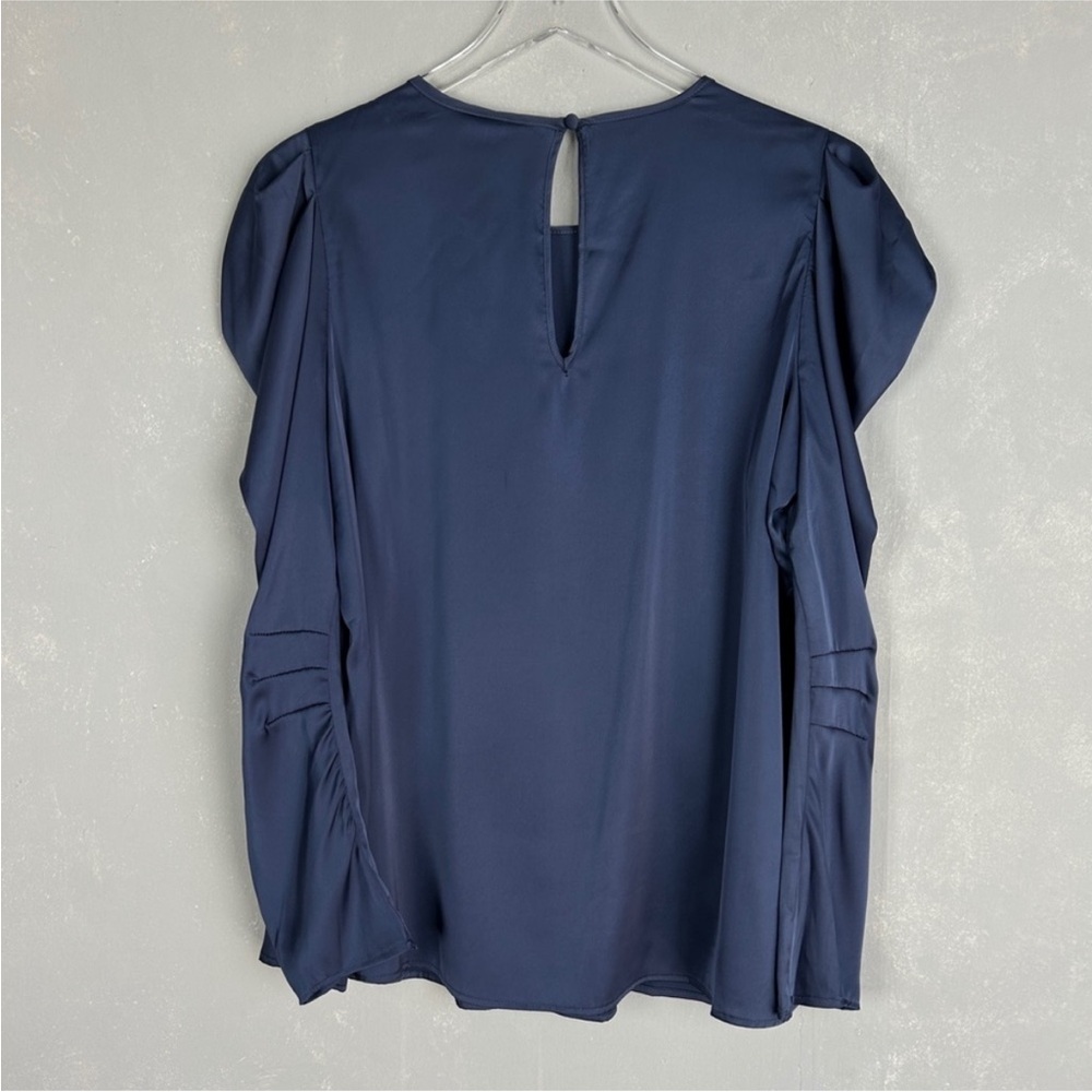 Torrid size 00 10 satin puff long sleeve blouse navy blue elegant NWT - Picture 7 of 11
